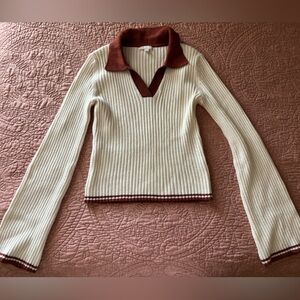 Gianni Bini Red and Cream Ribbed Sweater with Bell Sleeves